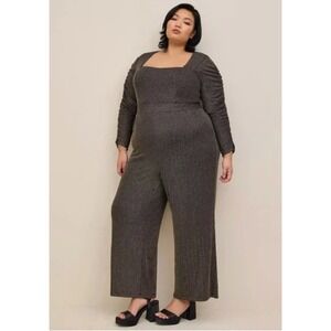 TORRID Black Jumpsuit Gold Metallic Glitter Knit Ruched Long Sleeve Women's 20